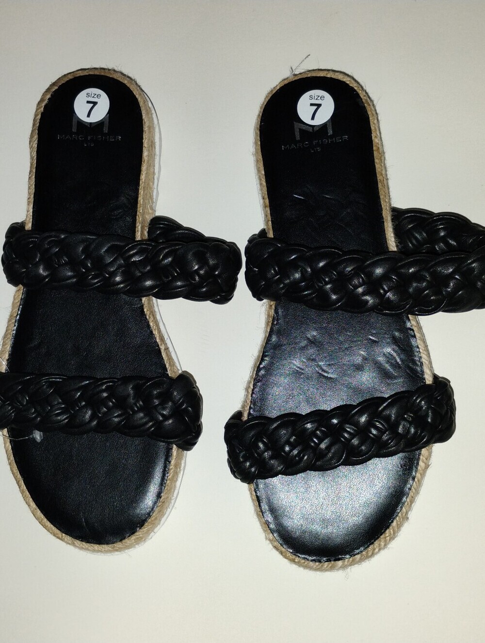 New Marc Fisher‎ Jaimee Braided Espadrille Slide Sandals Black Size 7M